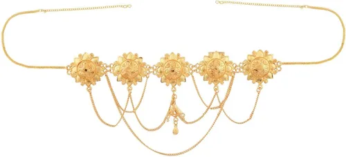 Efulgenz Gold Tone Indian Jewelry for Women Dubai Style Kamarbandh Indian Gold Tone Big Flower Pendant Multilayer Chain with Leaf Kamarbandh Belly