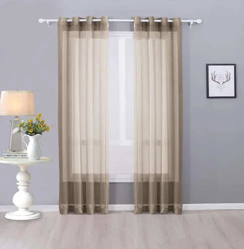 Miniatura 5 de Interior Trends Ariana - Juego de 2 cortinas de gasa transparente totalmente cosida con ojales (63 pulgadas de largo, beige)