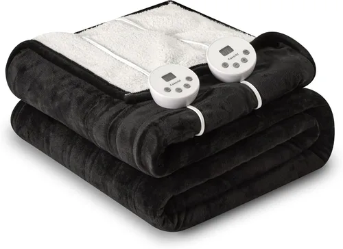 Miniatura 24 de Manta eléctrica térmica de 50"x60", manta de franela suave y sherpa reversible con 10 ajustes de calor, 12 configuraciones de temporizador y apagado