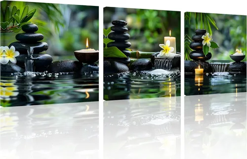 Miniatura 25 de TutuBeer 3 Paneles Arte Zen Decoración Spa Verde Bambú Decoración Rosa Aguas y Frangipani Imágenes Pintura Zen en Lienzo Impresiones Arte Bambú