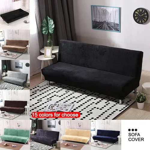 Miniatura 7 de Funda de felpa para futón sin brazos, funda de terciopelo suave de color sólido, funda elástica para sofá cama de 2 y 3 plazas, para el hogar, Rosa