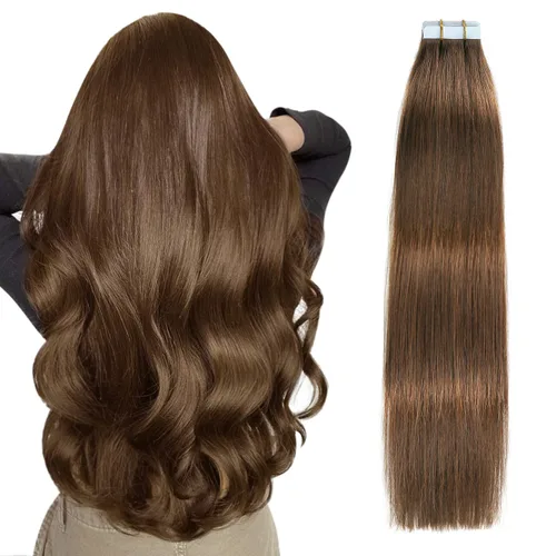 Miniatura 21 de SUYYA - Extensiones de cabello adhesivas de color borgoña; cabello humano 100 % real; extensiones de cabello adhesivas, invisibles, lacias y sin
