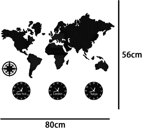 Miniatura 2 de The Geeky Days Reloj de pared grande con mapa del mundo, zona horaria personalizada, funciona con pilas, silencioso, sin tictac, decoración de pared
