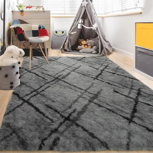 Miniatura 22 de JUNOVO - Alfombra de área lavable, antideslizante, alfombras ultra suaves de 4 x 5.3 pies, alfombras esponjosas para dormitorio, niños, niñas, Azul
