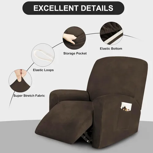 Miniatura 2 de FestiCorp Fundas para sillón reclinable de terciopelo real, 4 piezas de fundas para sillón reclinable pequeño Lazy Boy, fundas elásticas para sofá