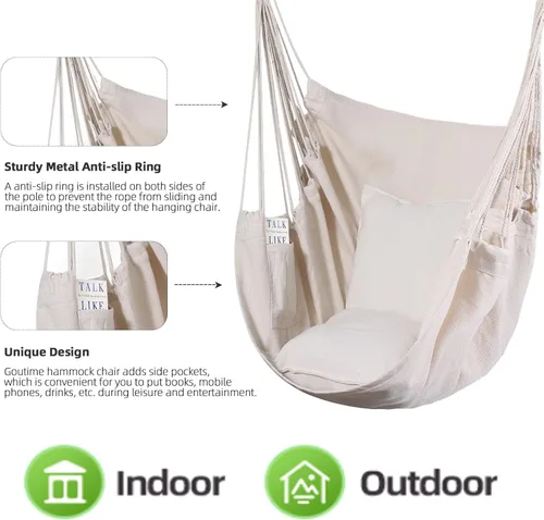 Miniatura 3 de Goutime Silla hamaca, columpio de techo de cuerda colgante bohemio, silla colgante de macramé para interiores, exteriores, dormitorio, exterior
