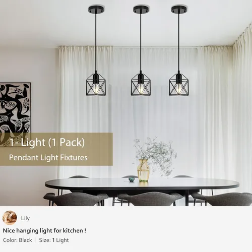 Miniatura 3 de Lámpara colgante de 1 luz, luces colgantes negras, isla de cocina, iluminación colgante de granja con dormitorio, comedor, base E26, bombillas no 1