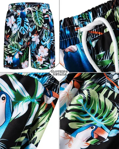 Miniatura 14 de TUNEVUSE Conjunto de camisas y pantalones cortos hawaianos para hombre, 2 piezas, trajes de playa con estampado de flores, traje tropical de verano
