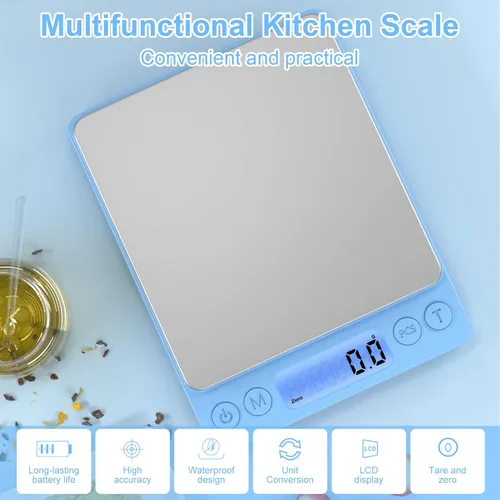 Miniatura 3 de Báscula digital de alimentos para onzas y gramos, YONCON 3000g/0.1g de precisión, báscula de cocina multifuncional para cocinar, hornear