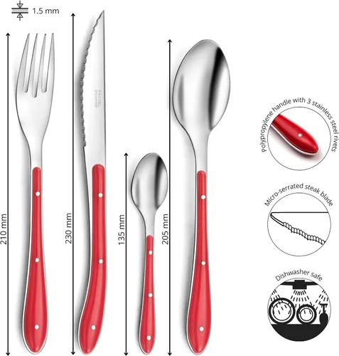 Miniatura 2 de AMEFA Bistro - Juego de cubiertos (24 unidades), color rojo