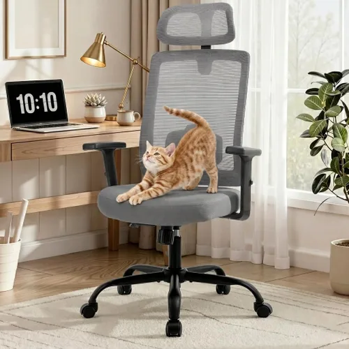 Miniatura 11 de Silla ergonómica de oficina con respaldo alto de malla, silla de escritorio de oficina con soporte lumbar ajustable, sillas de trabajo rodantes