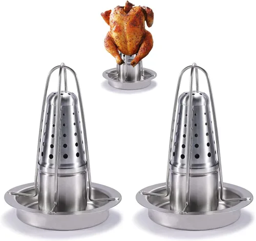AMOZO Soporte para pollo para latas de cerveza para parrilla y ahumador, soporte para pollo de acero inoxidable 304 de alta calidad, tostadores de