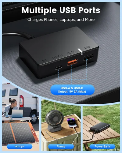 Miniatura 3 de SOLUPUP Panel solar portátil de 100 W para estación de energía, cargador solar plegable de alta eficiencia con cable DC/XT60/Anderson, salidas USB
