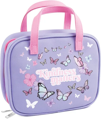 3C4G Juego de artículos de tocador y cosméticos de viaje para niños Butterfly Away con botellas de viaje aprobadas por la TSA, brillo de labios para