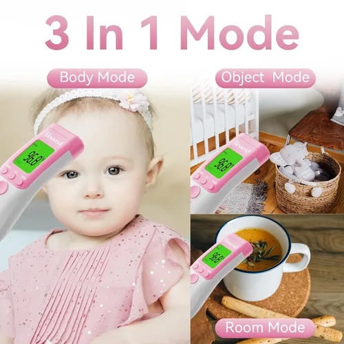 Miniatura 6 de Termómetro digital infrarrojo sin contacto para la frente para adultos, niños y bebés, termómetro médico de grado 3 en 1 con indicador de fiebre