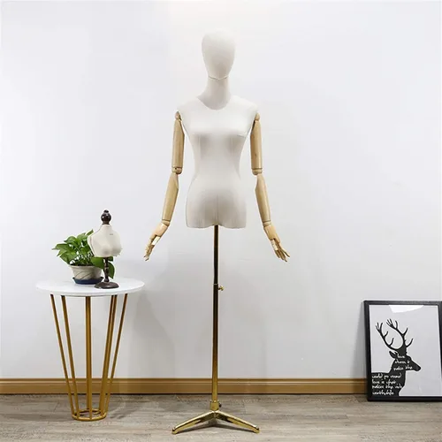 Miniatura 8 de Adjustable Mannequin Dress Form Torso with Head & Wooden Arm - Female Clothing Display with Tripod Stand - 3 Color Options for Fashion Retail & Black