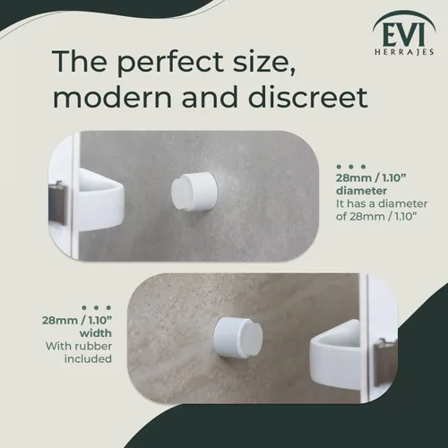 Miniatura 5 de EVI - Topes de puerta Tope de manija de puerta blanco – Adhesivo y cierre de tornillo – Caucho protector – Tope de puerta de pared de 1.1 x 1.1