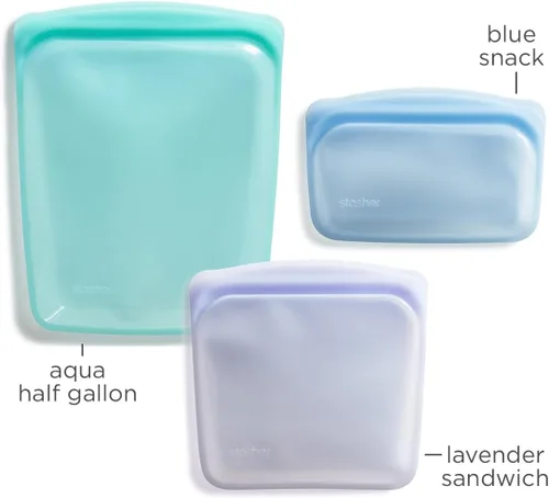 Miniatura 5 de Bolsas de almacenamiento de alimentos reutilizables de silicona Stasher Premium, paquete de 3, multiusos, bolsas de almacenamiento de alimentos