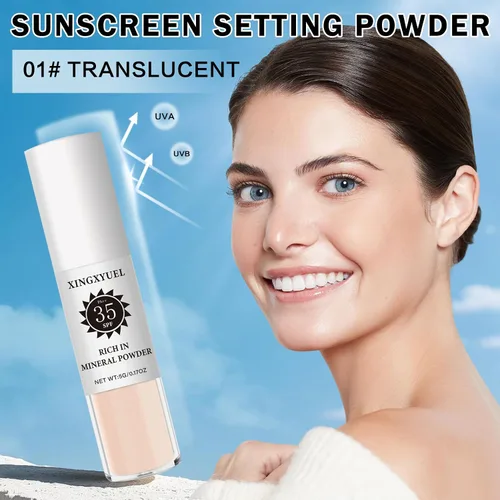 Miniatura 2 de Polvo de ajuste de protector solar mineral para cara y cuero cabelludo, SPF 35 polvo mineral cepillo protector solar control de aceite acabado mate
