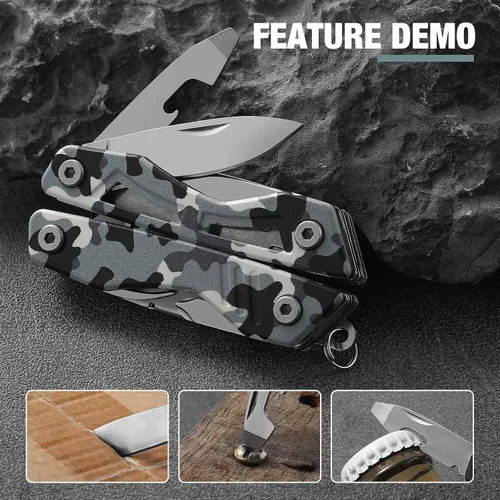Miniatura 5 de VIRENKNIFE - Alicates multiherramienta 13 en 1, de acero inoxidable, multiherramienta EDC con cuchillo de bolsillo, destornillador, abrebotellas