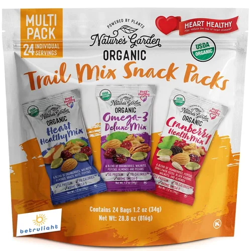 Trail Mix - Paquetes individuales | Paquete variado | Sin gluten vegano y apto para dieta cetogénica | Power Up & Natures Garden Probiotic & Omega 3