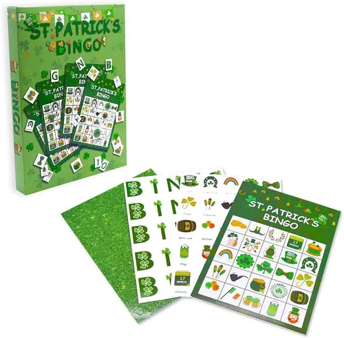 Miniatura 3 de Omgouue Juego de bingo irlandés de trébol del día de San Patricio, suministros de fiesta verde para 24 jugadores