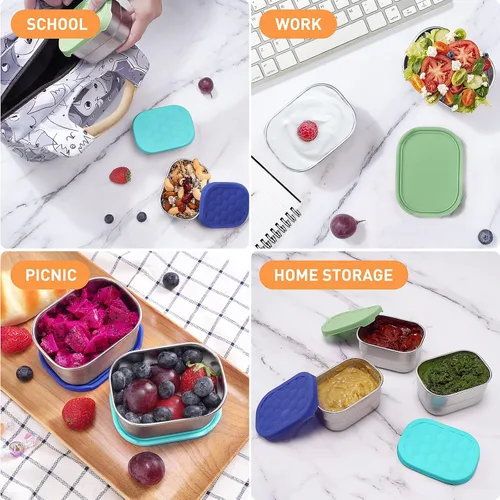Miniatura 7 de Tanjiae Recipientes Pequeños (1 TAZA) de Acero Inoxidable para Bocadillos para Niños Recipientes de Comida Fáciles de Abrir a Prueba de Fugas