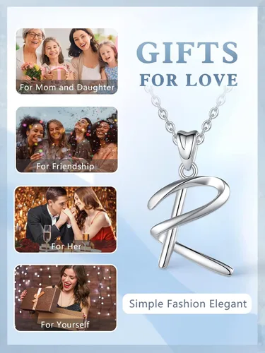 Miniatura 97 de EUDORA Collares de plata esterlina con inicial para mujer, regalos clásicos de 26 letras sin cuello para niñas, hermana, madre hija, cadena de 18