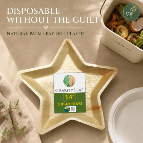 Miniatura 2 de Charity Leaf - Platos desechables de hoja de palma de 14 pulgadas (paquete de 5) platos para servir como bambú, tablas desechables, vajilla