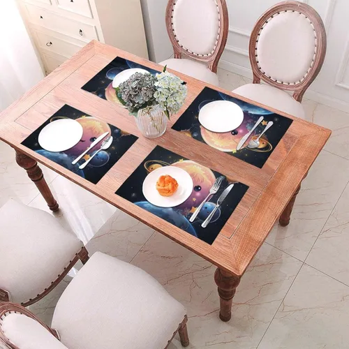 Miniatura 4 de 6 PCS PVC Placemats Set Place Mats Cute Planet Non-Slip Weave Place Mats 12" x 18" Farmhouse Table Mat Set for Family Dinners Wedding Parties
