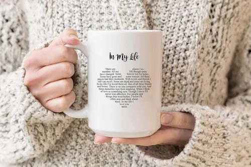 Miniatura 2 de In My Life Lyrics - Taza de café de cerámica (15 onzas, blanco)