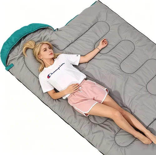 Miniatura 6 de SWTMERRY Saco de dormir para 3 estaciones (verano, primavera, otoño) clima cálido y fresco, ligero, impermeable, para uso en interiores y Verde