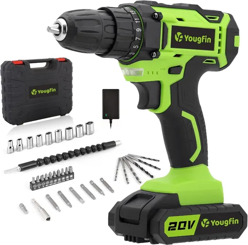 Miniatura 11 de Kit de herramientas YOUGFIN con taladro de 12V, juego de herramientas para el hogar con taladro inalámbrico para hombres, caja de herramientas