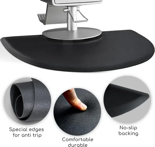 Miniatura 5 de Alfombrillas para silla de peluquero de peluquería para peluqueros antifatiga de pie de 3 x 4 pies, tapete negro semicircular para peluquería - 1/2