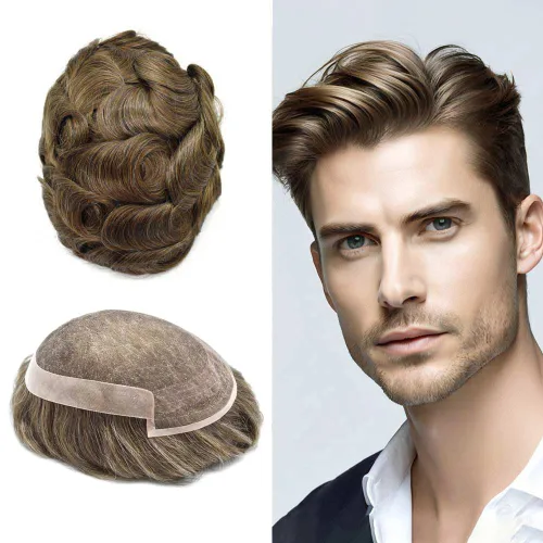 Miniatura 45 de Toupee Hair System For Men Real Human Hair Swiss Lace Mens Toupee Men Hair Replacement System Natural Hairline Mens Hairpieces 6X8"-80% light