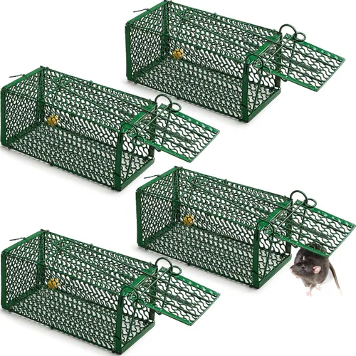 Qualirey Trampa para Ratas Humanitaria de 4 Piezas, Trampa de Jaula para Ardillas Listadas y Ardillas, Trampa Plegable para Roedores para Animales
