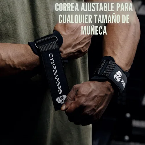 Miniatura 2 de Ganchos para levantamiento de pesas Gymreapers (par), correas de muñeca de potencia resistentes con soporte de agarre para la mano