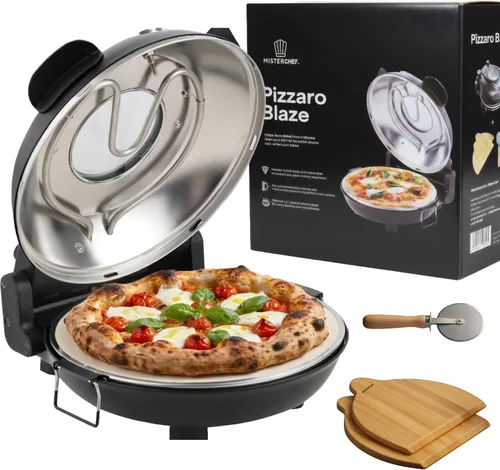 MisterChef Horno eléctrico de pizza para interiores, horno de pizza de encimera de 12 pulgadas, calentamiento rápido de hasta 800 °F, máquina de