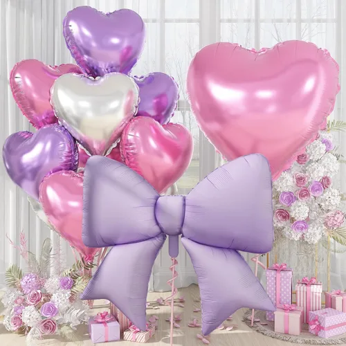 Miniatura 20 de Globos de Corazón Beige Neutro de 30", Globos de Papel de Aluminio con Lazo Grande, 10 Piezas de Globos Gigantes de Lazo Crema de 38" con Juego