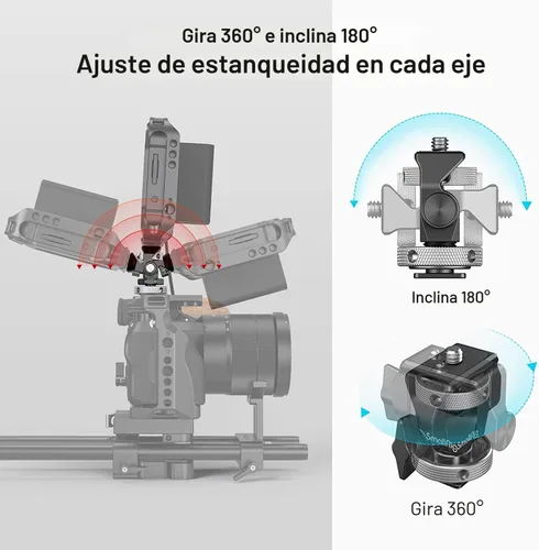 Miniatura 5 de SmallRig Soporte de montaje para monitor de campo giratorio e inclinable ajustable con soporte de zapata fría para monitor de 5" y 7