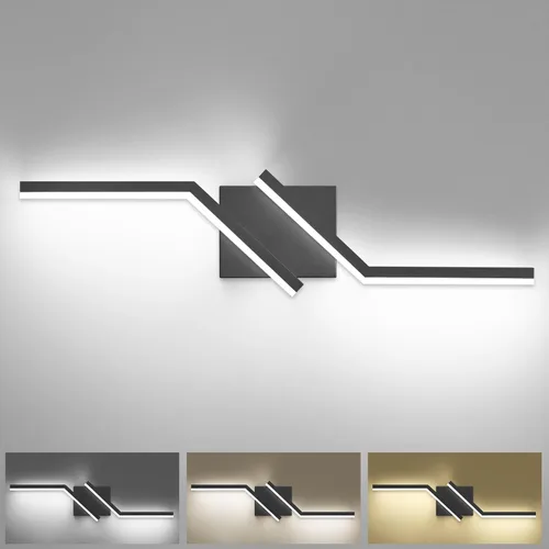 Miniatura 50 de Luz de tocador de baño negra de 32 pulgadas, LED moderna, 3CCT, regulable, 24 W, luminarias de baño sobre espejo 3000 K/4500 K/6000 K, 3