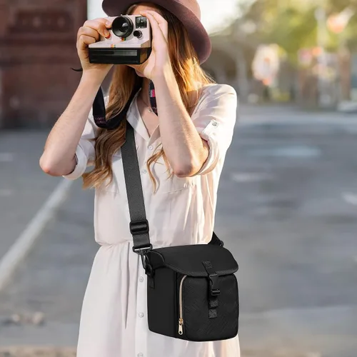 Miniatura 5 de Bolsa bandolera para cámara compatible con Polaroid Now 2ª/3ª cámara instantánea, bolsa cruzada con correa ajustable, color negro