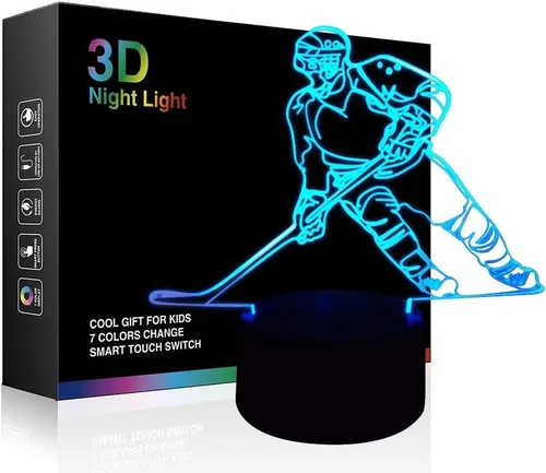 Ticent Luz nocturna de hockey - Lámpara de jugador 3D con 7 luces LED que cambian de color para habitaciones de niños - Lámpara de escritorio con