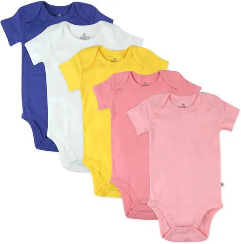 HonestBaby baby-girls 5-pack Short Sleeve Bodysuits One-piece 100% Organic Cotton for Infant and Baby Girls (Legacy)