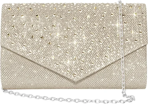 Miniatura 12 de Bolso de noche para mujer, clutch con diamantes de imitación tipo sobre, cartera de mano para fiestas, bodas y graduaciones