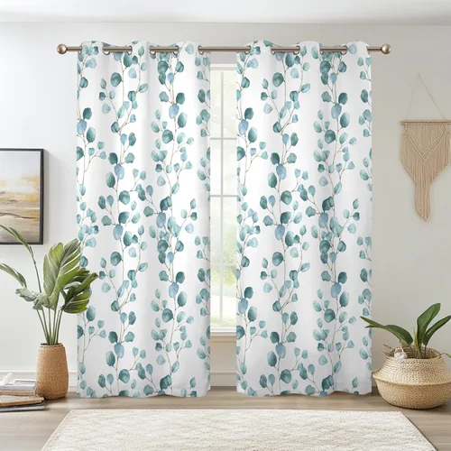 Miniatura 22 de Renaiss - Cortinas opacas florales boho, cortinas de ventana con aislamiento térmico y estampado de flores y plantas bohemias para dormitorio