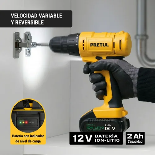 Miniatura 6 de Taladro inalámbrico, batería de iones de litio 12 V Pretul