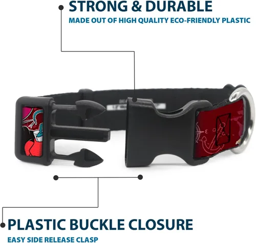 Miniatura 4 de Buckle-Down Collar de clip de plástico - Poses de gancho Capitán/Elementos náuticos Borgoña - 1" de ancho - Se adapta a cuello de 9-15" - Pequeño