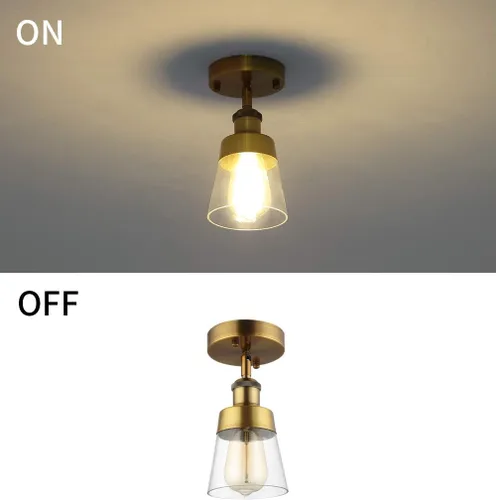 Miniatura 7 de Fivess Lighting Lámpara de techo semiempotrada de cristal transparente de color dorado antiguo para pasillo, baño, entrada, cocina, granja