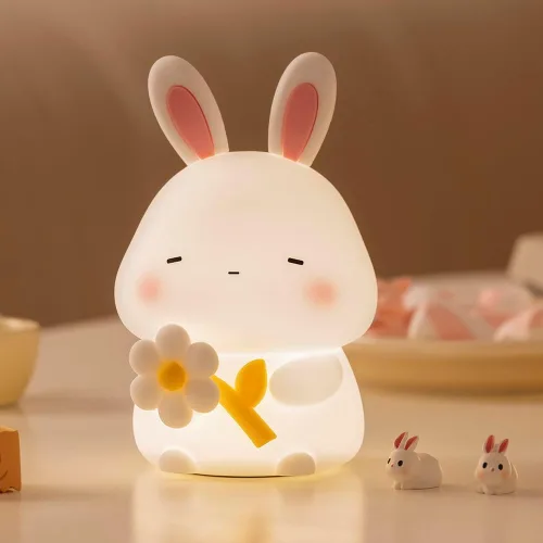 Luz nocturna de conejo para niños, luz nocturna de conejo regulable de 3 niveles, 1200 mAh de silicona suave, lindo regalo de conejo de Pascua